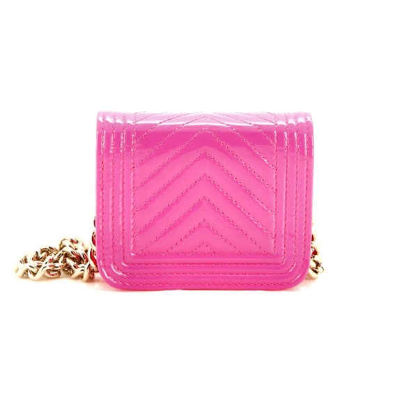 AUTH Chanel Pink Patent Leather Chevron Mini Boy Flap Waist Belt Bag - Picture 3 of 5